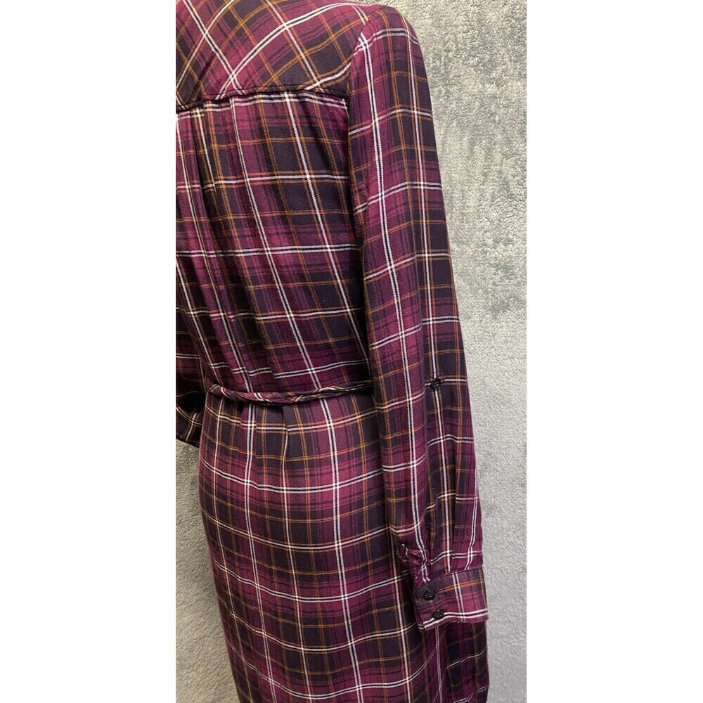 Banana Republic Women’s Plum Plaid, Button Down, Tie Waist Shirt Dress Size 2 - Picture 11 of 16